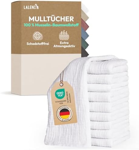 Laleni Spucktücher Baby im 10er Set aus Reiner Baumwolle - schadstofffreie Mulltücher weich 70x70 - saugstarke Mussellintücher Baby - Musselin Tuch als Mullwindel - waschbare Mullt
