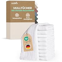 Laleni Spucktücher Baby im 10er Set aus Reiner Baumwolle - schadstofffreie Mulltücher weich 70x70 - saugstarke Mussellintücher Baby - Musselin Tuch als Mullwindel - waschbare Mulltücher - Weiß