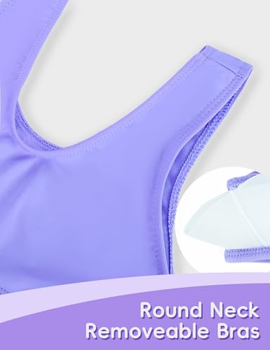 Image of Girls' Swimwear Sports Bra Swimsuit Bikini for Juniors 12-14 Years Old Purple Teen Two Piece Bathing Suits