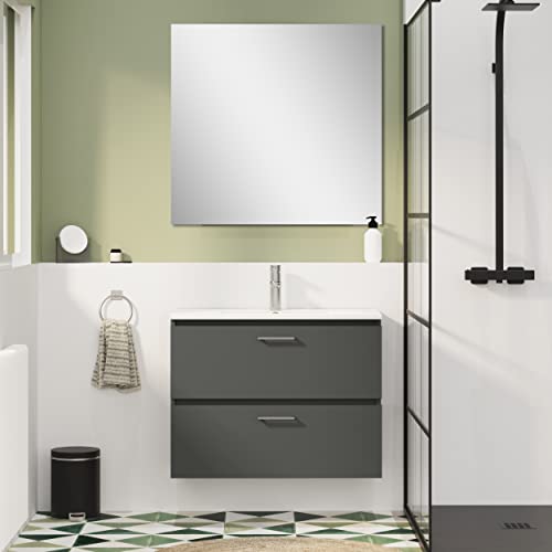 Baikal Conjunto de Mueble de Baño. Mueble Suspendido en Pared. Disponible en Distintas Medidas y Acabados. El Mueble se Entrega MONTADO. TAAL + Lavabo 80/36 cm Gris Oscuro - imagen 2