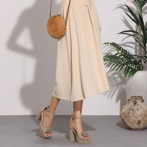 Allegra K Allegra K Women's Platform Flower Heels Square Toe Chunky Heel Khaki Sandals 9 M US