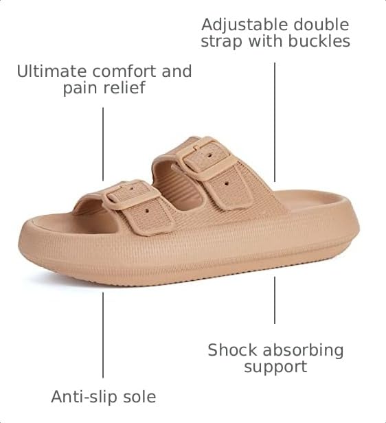 Image of BRONAX Pillow Slippers for Women and Men | Adjustable Double Buckle Shower Slides | Cushioned Thick Sole Sandals