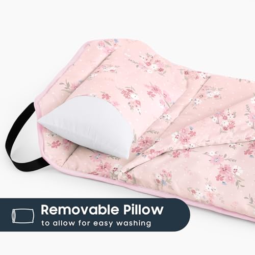Image of Wake In Cloud - Cot Nap Mat with Pillow and Blanket, 100% Cotton Fabric, for Toddler Kids Girls Ages 3 Plus in Daycare Kindergarten Preschool with Elastic Corner Straps, Floral Flowers