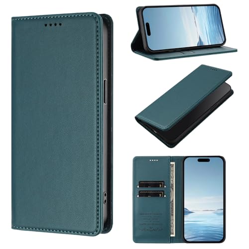 WOWUDI Funda para OPPO A54 4G / A54S / A53S 5G / A56 5G,Bloqueo RFID Carcasa Protector con Ranuras para Tarjetas,ase Magnético Fuerte Ranura para Doble Tarjeta -Verde Pavo Real