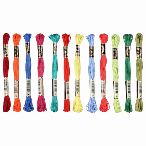 Image of PATIKIL 12 Skeins Embroidery Floss Polyester Embroidery Threads Bracelets String for Cross-Stitch Hand Embroidery, Neon Colors