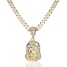 Mens Gold Tone Cz Jesus Face Pendant Hip-hop 6mm 24" Cuban Chain Necklace