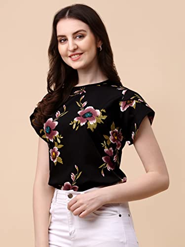 Image of Wedani Women's Casual Short Sleeves Round Neck Foral Regular Fit Top