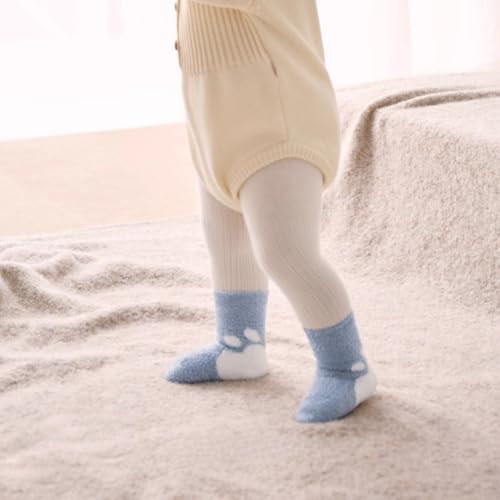 3 Pairs Cute Coral Fleece Baby Socks for Winter, Bear Paw Extra Thick Warm Newborn Mid Calf Floor Walking Socks3