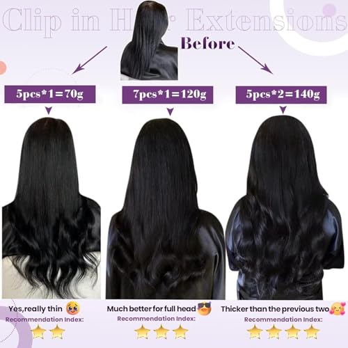 Image of LaaVoo Human Hair Clip in Extensions Ombre Black to Silver Grey Balayage Hair Extensions Clip ins Silver Balayage Human Hair Extensions Clip ins 22 Inch 7pcs /150g