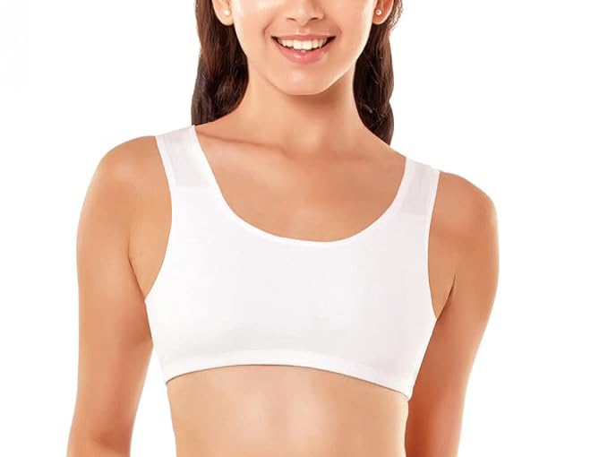 Image of Sports Bra for Women & Girls, Cotton Non-Padded Full Coverage Beginners Activewear Training Bra for Teenager Kids