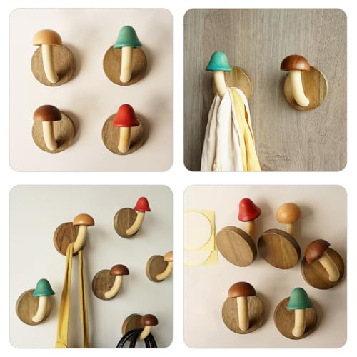 Crochets muraux bois champignon 4pcs patère moderne pour suspendre petits objets maison - 8