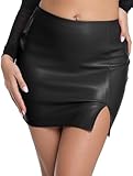 EG CHRIS G Leather Skirt for Women High Waisted Side Slit Zipper Bodycon Mini Skirts （Zipper Black,M