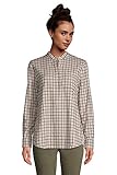Lands' End Womens Flannel Long Sleeve Tunic Top Ivory/Black District Check Regular Medium