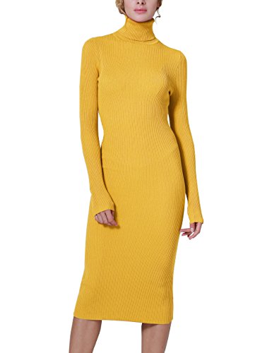 Image of Rocorose Women's Turtleneck Ribbed Elbow Long Sleeve Knit Sweater Dress