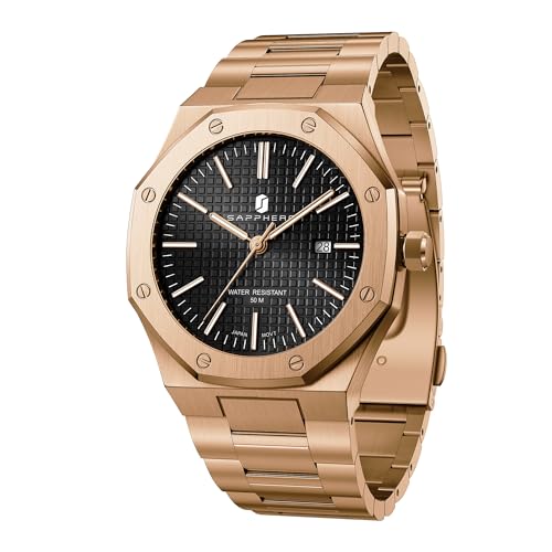 SAPPHERO Men's Watch Octagonal Stainless Steel Luminous Wristwatch Luxury Analog