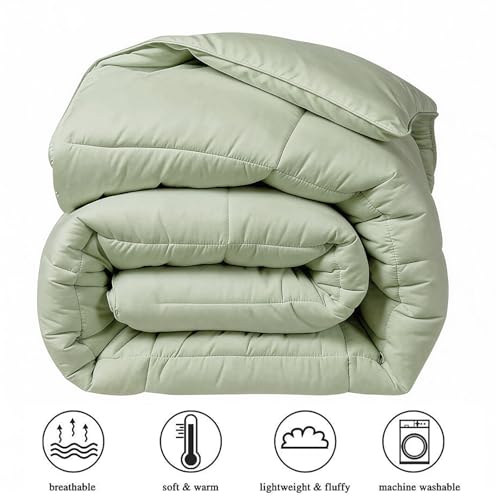Image of COHOME Premium King Size Comforter, All-Season Quilted Down Alternative Duvet Insert, Luxury Hotel GentleSoft Comforter with Anti-Clump Tech & 8 Tabs - Reversible - Sage Green 90x102 inches