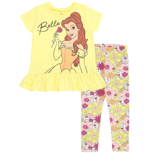 Image of Disney Princess Girls' 2-Piece T-Shirt and Leggings Set Toddler to Big Kid | 2-Piece Coordinated Set, Elastic Waistband Leggings, Breathable Cotton Fabric
