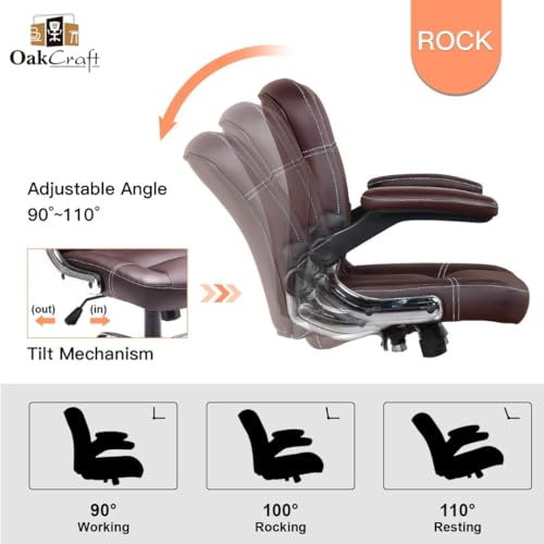 Oakcraft® Office and Study Chair Adjustable Tilt Angle and Flip-up Arms Executive Computer Desk Chair, Thick Padding for Comfort and Ergonomic... - Image 5
