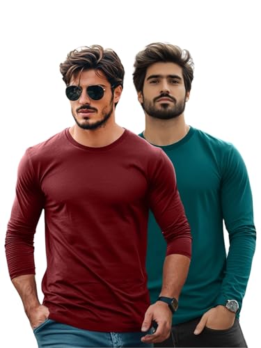 Image of Veirdo Pure Cotton Round Neck Regular Fit Solid Full Sleeve T-Shirt Combo for Men & Boys (Pack of 2 Available in Size S to 2XL)