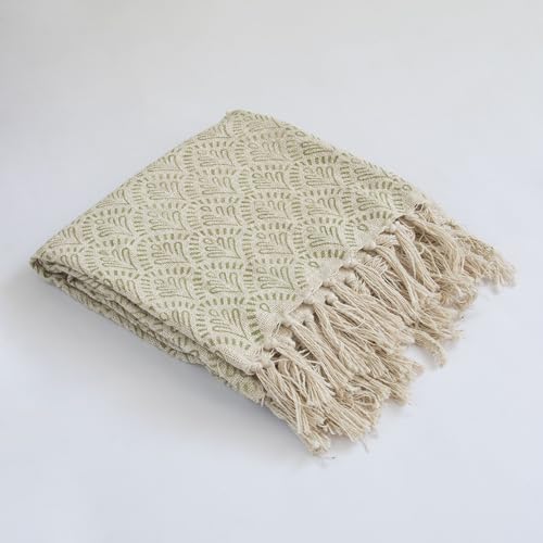 Image of Handwoven Cotton Sofa Throw Blanket with Tassels 50x70 Inches Lightweight Decorative Couch & Bed Throw (Pack of 1, Leaf Pattern)