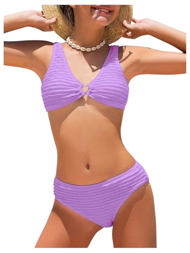 Image of SOLY HUX Girl's V Neck Ring Linked Bikini Sets Bathing Suits Two Piece Swimsuit