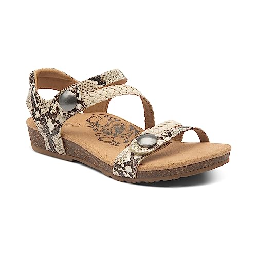 Image of Aetrex Women's Jillian Braided Orthopedic Adjustable Quarter Strap Sandals Snake