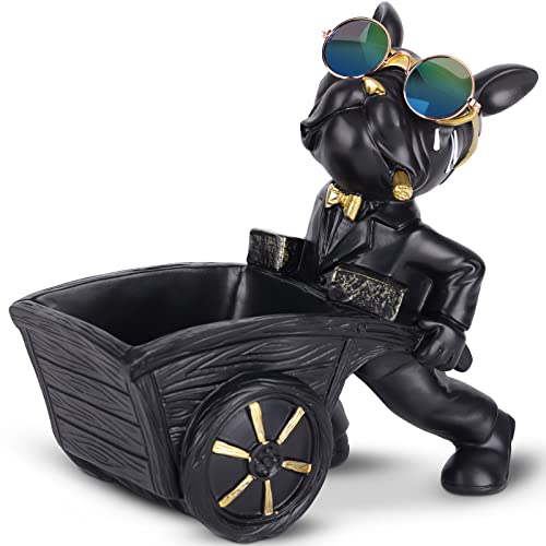 Xiyouqi Cute French Bulldog Statue Black Resin Bulldog Key Candy Bowls Jewelry Ornament Interesting Cart Bullfighting Dog Figurine Suitable For Home Decor Office Small Object Storage #TOP26