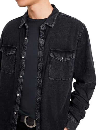 John Varvatos Mens Arvon Western Button-down-shirts, Mineral Black, Large US2