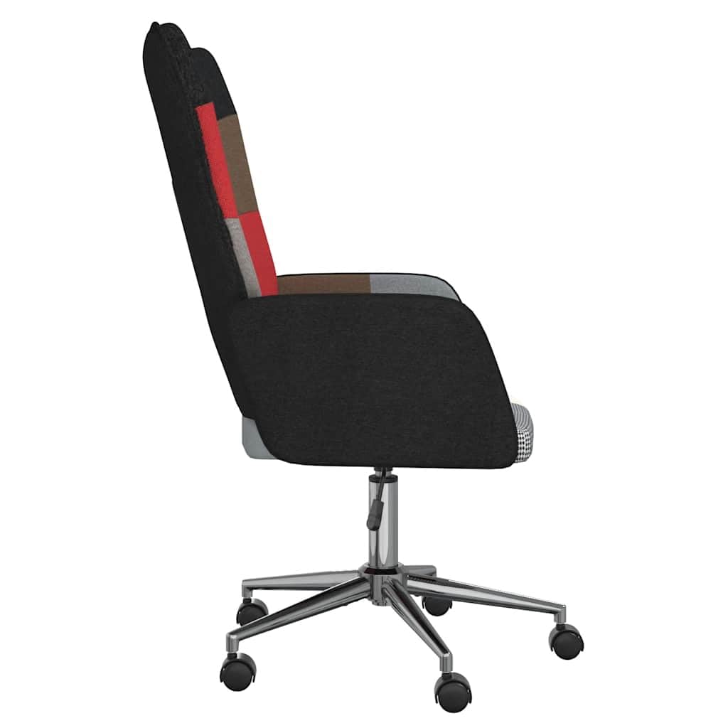 Sillón de relax de tela de patchwork con acolchado de espuma, regulable y giratorio, sillón de salón con ruedas, diseño moderno, 61,5 x 69 x (94,5-102) cm, cómodo sillón tapizado