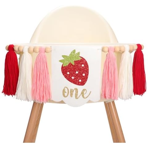 Berry 1st Birthday High Chair Banner, Strawberry Theme First Birthday Decorations Party Supplies, Berry Sweet One First Birthday Decor, Highchair Yarn Tassel Banner Cover