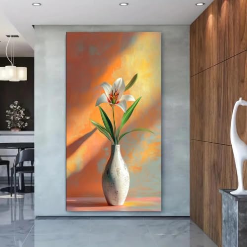 Tableau sur toile fond orange vertical Art déco pour grand salon 80x120cm sans cadre