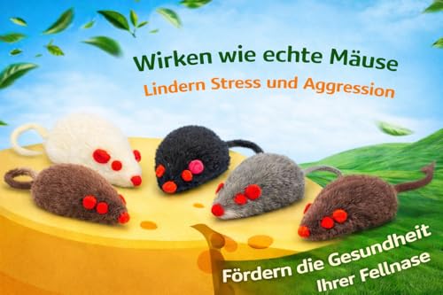 ELANOX 10er Set Spielmäuse Spielmaus 10 Stück mit Glocke I ohne Plastikteile außen (Augen, Nase) in Katzenminze getränkt Katzenspielzeug für alle Katenrassen (10 Stück Mix)