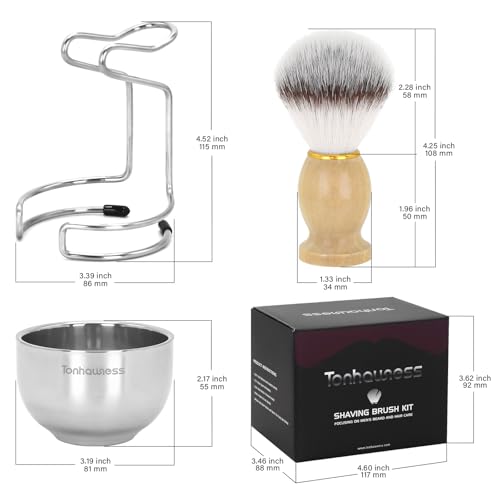 Shaving Brush Set for Men, 3 in1 Shaving Kit Includes Nylon Badger Hair Shaving Brush, Stainless Steel Shaving Bowl and Stand for Wet Shave - Thumbnail 7