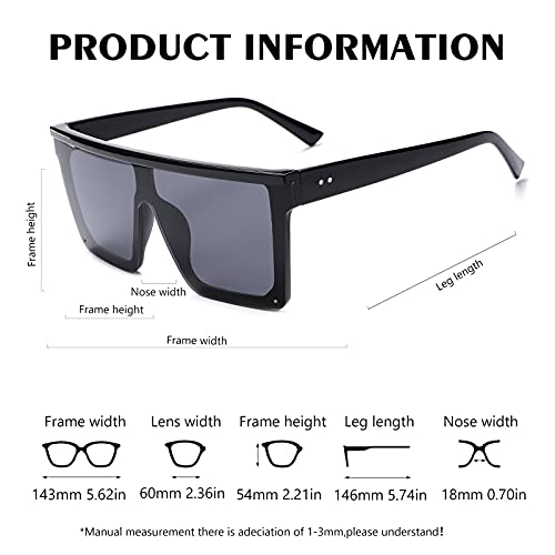 Scvgver Women Square Oversized Sunglasses Fashion Flat Top Shield Rimless Shades Uv400 (Black/Silver Mirrored +Black/Purple) #TOP5