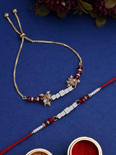 Image of Sukkhi Rakhi Most Beautiful Floral with Gold Plated Rakshabandhan Combo Lumba Rakhi for Bhiaya Bhabhi Brother with Roli Chawal & Greeting Card|Set of 2