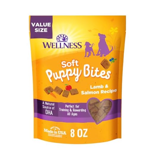 Wellness Soft Puppy Bites Natural Grain-Free Treats for Training, Dog Treats with Real Meat and DHA, No Artificial Flavors (Lamb & Salmon, 8-Ounce Bag)