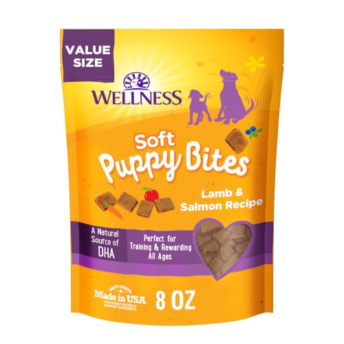 Wellness Soft Puppy Bites Dog Training Treats, Natural, Grain Free, Lamb and Salmon Recipe, 8 oz Bag