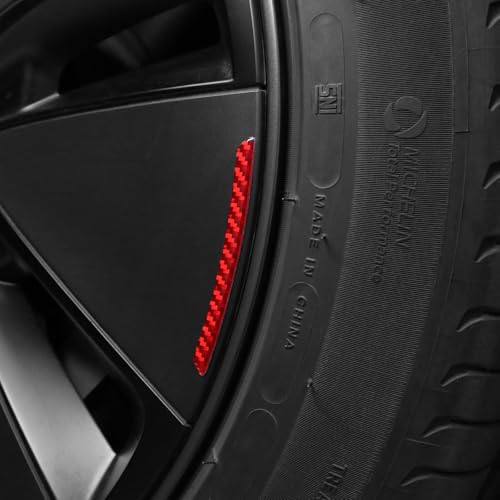 Image of BETTERHUMZ Car Wheel Rim Decal Stripe Compatible with Tesla Model 3 Highland Model Y Juniper Model S X Carbon Fiber Performance Emblem Reflective Sticker Exterior Accessories (Red)