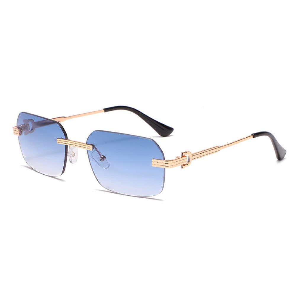 Gafas de sol sin marco para hombres ligeras diseño rectangular negro retro 4