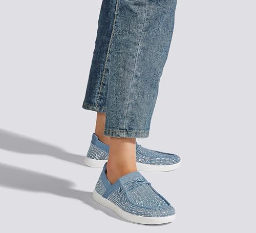 Image of BELOS Women's Rhinestone Lace Up Loafers Shoes Comfortable Slip On Mesh Knit Walking Shoes Fashion Lightweight Sparkly Glitter Sneaker