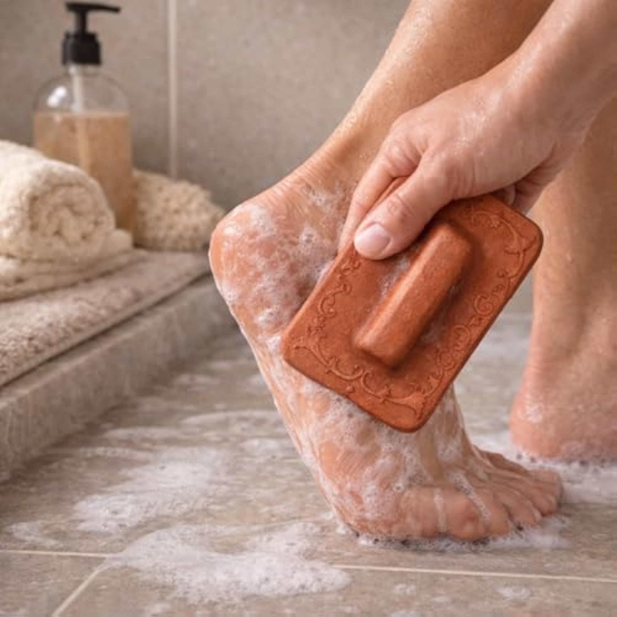 Natural Terracotta Square Foot Scrubber Set of 2