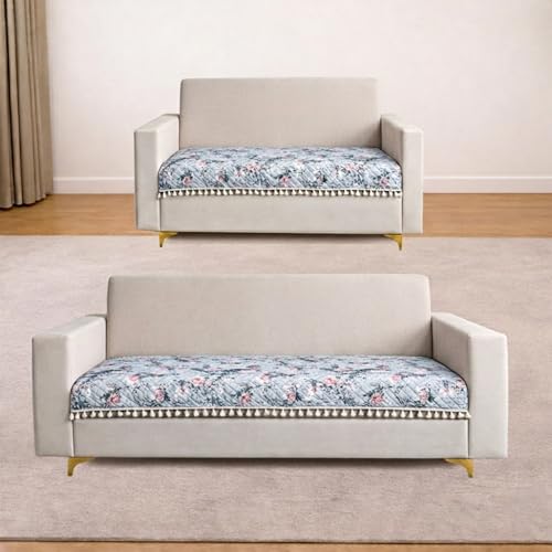 Image of Homerz Premium Printed Quilted Velvet Sofa Slip Cover Protector with Tassels, Sofa Mat, Exact Size, Antislip Cover (Grey Autumn, 5 (3+2) Seater, Half)