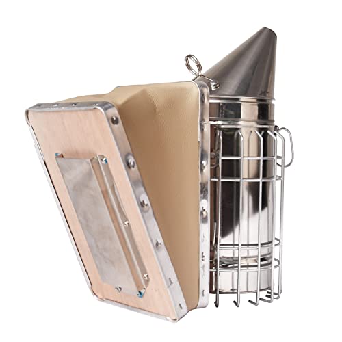 Scraper Storage Beehive Smoker - Heavy Duty Stainless Steel with Heat Shield & Superior Leather Bellow | Must-Have for All Beekeepers