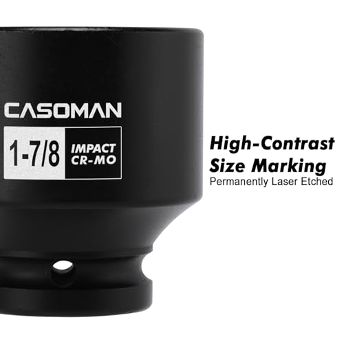 Image of CASOMAN 3 /4 inch Drive 6 Point SAE Impact Socket-1-7 /8 inch, Shallow, Heat-Treated, CR-MO, Axle Nut Socket for Easy Removal of Axle Shaft Nuts (1-7 /8 inch)