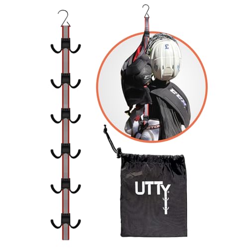UTTY Hanging Multipurpose Portable Hockey Drying Rack - Hockey Gear Drying Rack & Sports Garage Organizer - 6 Durable Adjustable Hooks Support Light to Heavy Weight for Home, Travel & Outdoor Use by UTTY - Used condition - CA$38.86