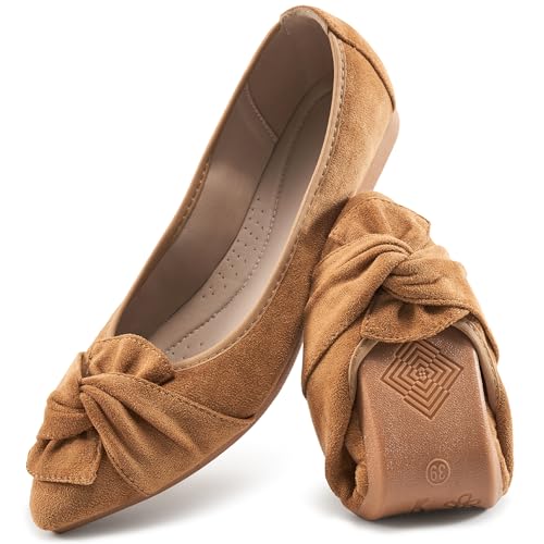 Image of Aomigoct Comfortable Dressy Flats for Women: Cushioned Insole & Lightweight for All-Day Office Comfort - Slip On & Foldable for Working Professional with Bow