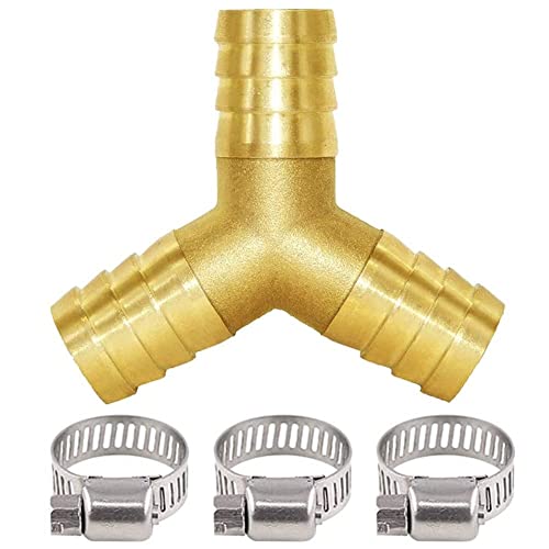 Joywayus 1/2" Hose Barb Y Shaped 3 Way Union Fitting Intersection/Split Brass Water/Fuel/Air #TOP24
