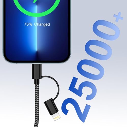 Multi Charger Cable 2M, 4 in 1 Charging Cable Braided Multiple Charger Cable Lead 60W Fast Charge USB A/USB C to Lightning Cable, USB A/USB C to USB C Cable for iPhone, iPad, Samsung, Android, Xiaomi - Image 4