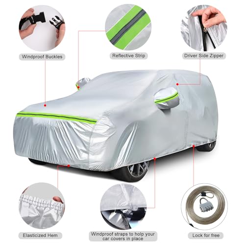 Image of Waterproof Car Covers Replace for 2013-2024 Acura RDX, 6 Layers Silver All Weather Car Cover with Zipper Door & Windproof Bands for Snow Rain Dust Hail Protection