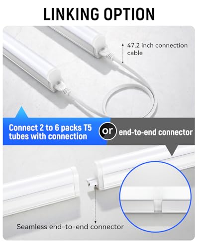 Image of (2 Pack 4FT T5 LED Shop Light,6500K,20W,2300LM(Super Bright White) Linkable LED Integrated Fixture,Garage Ceiling and Cabinet Light,Strip Light,Corded Electric with ON /Off Switch